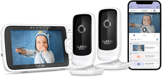 Nursery Pal Link Premium Twin - 5" Smart Video Baby Monitor with 2 Cameras - Wireless Dual Security Camera with Night Vision - Two-Way Intercom, Lullabies, Room Temperature Monitoring