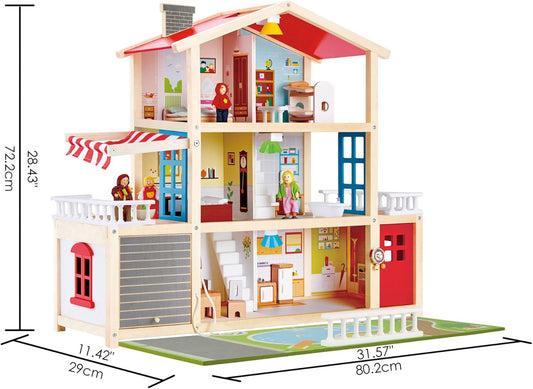 E3405 Kids Wooden Doll Family Mansion with Accessories