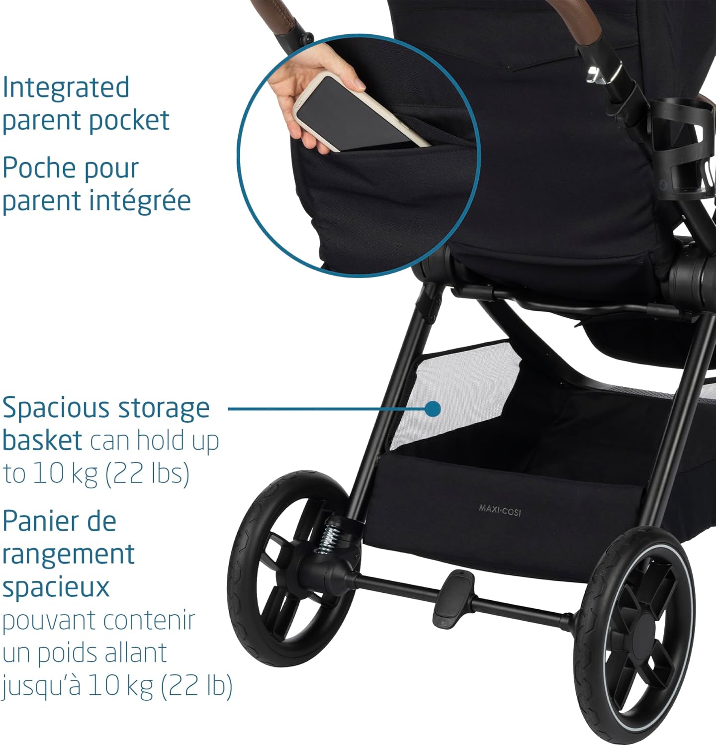 Oxford Stroller, 4 Modes of Use, Spacious Seat, Compact Fold, All Wheel Suspension, Use with Mico Infant Car Seat to Make a Travel System (Sold Separately), Essential Black