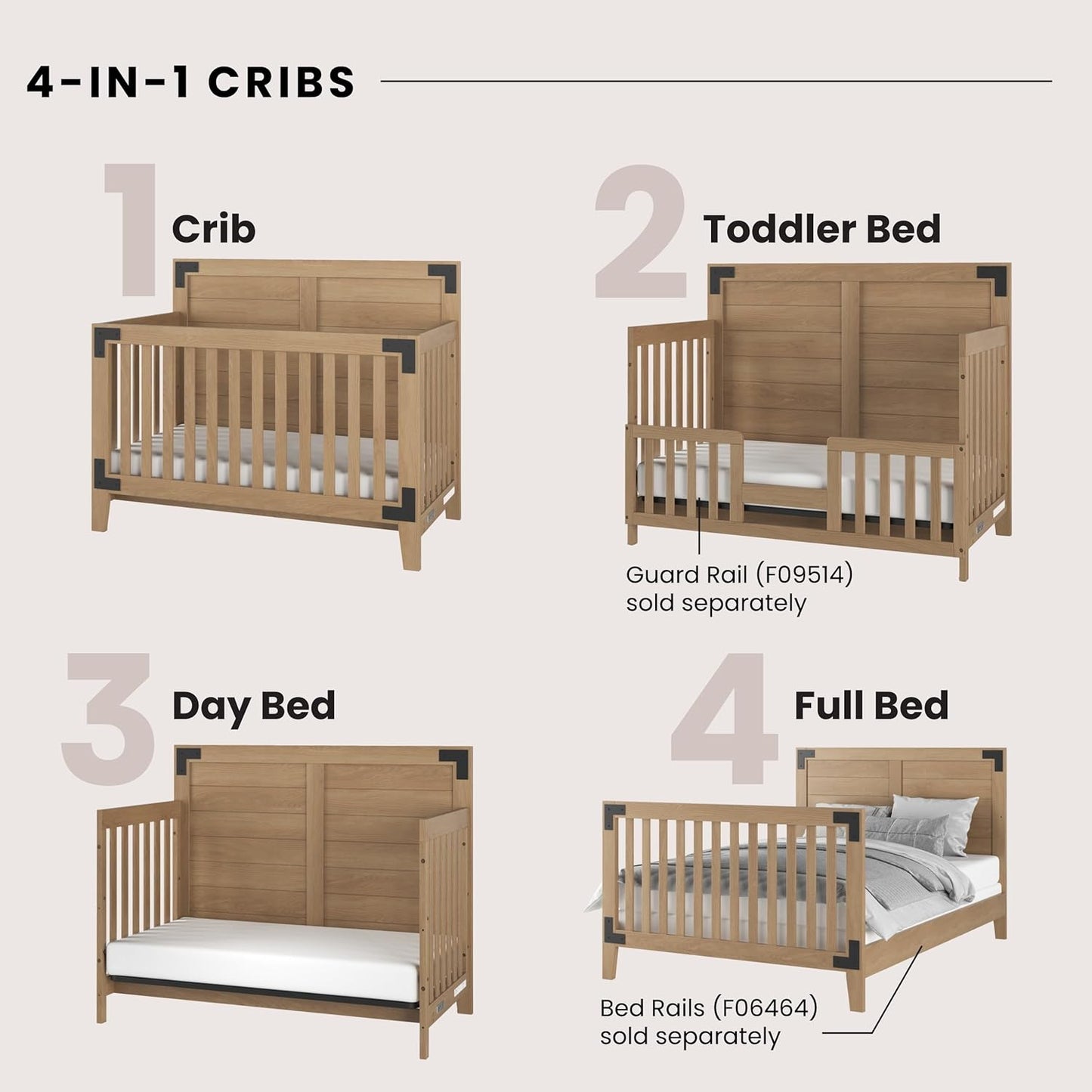 Lucas 4-In-1 Convertible Crib, Nutmeg