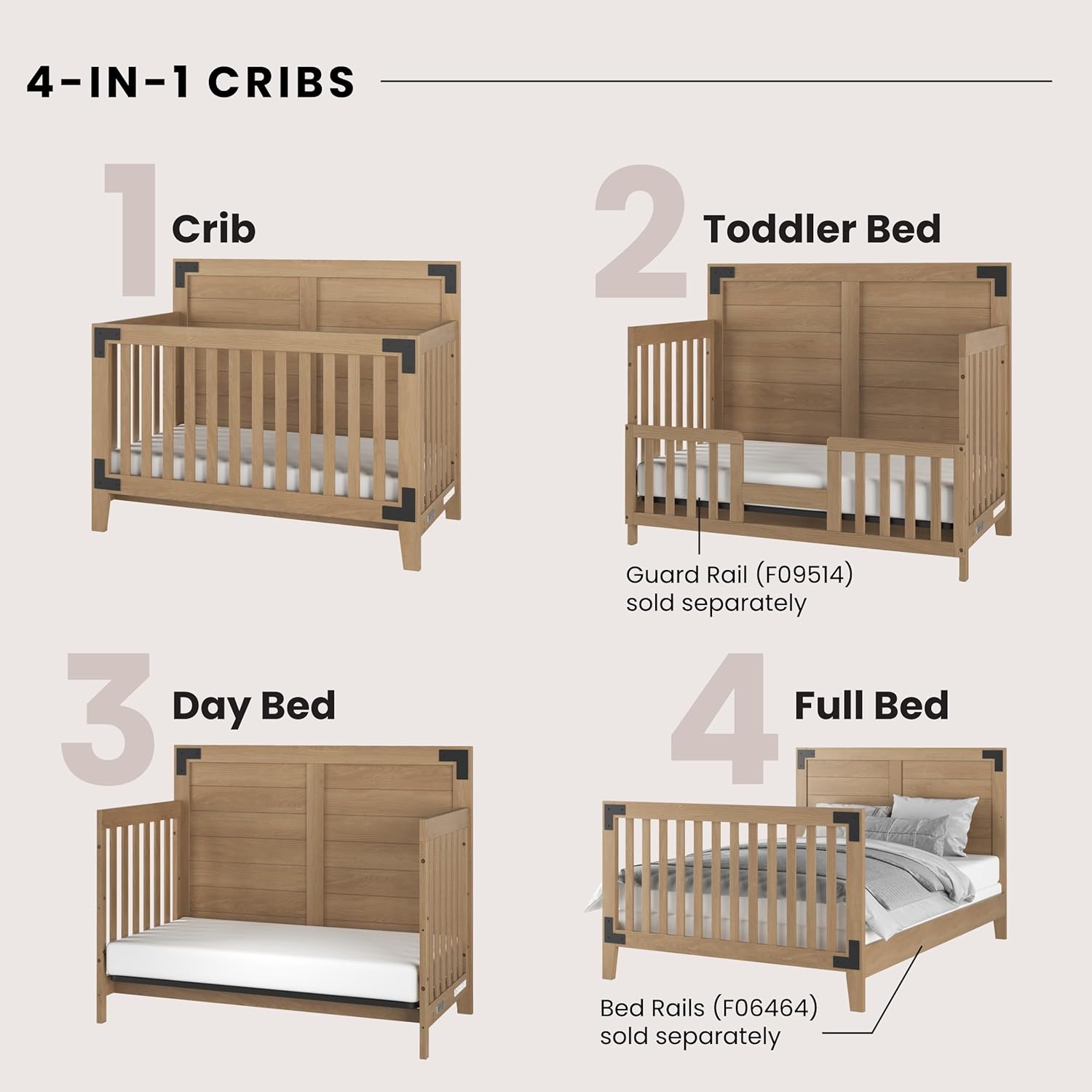 Lucas 4-In-1 Convertible Crib, Nutmeg