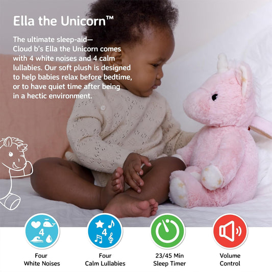 Sound Machine with White Noise Soothing Sounds | Cuddly Stuffed Animal | Adjustable Settings and Auto-Shutoff | Ella the Unicorn