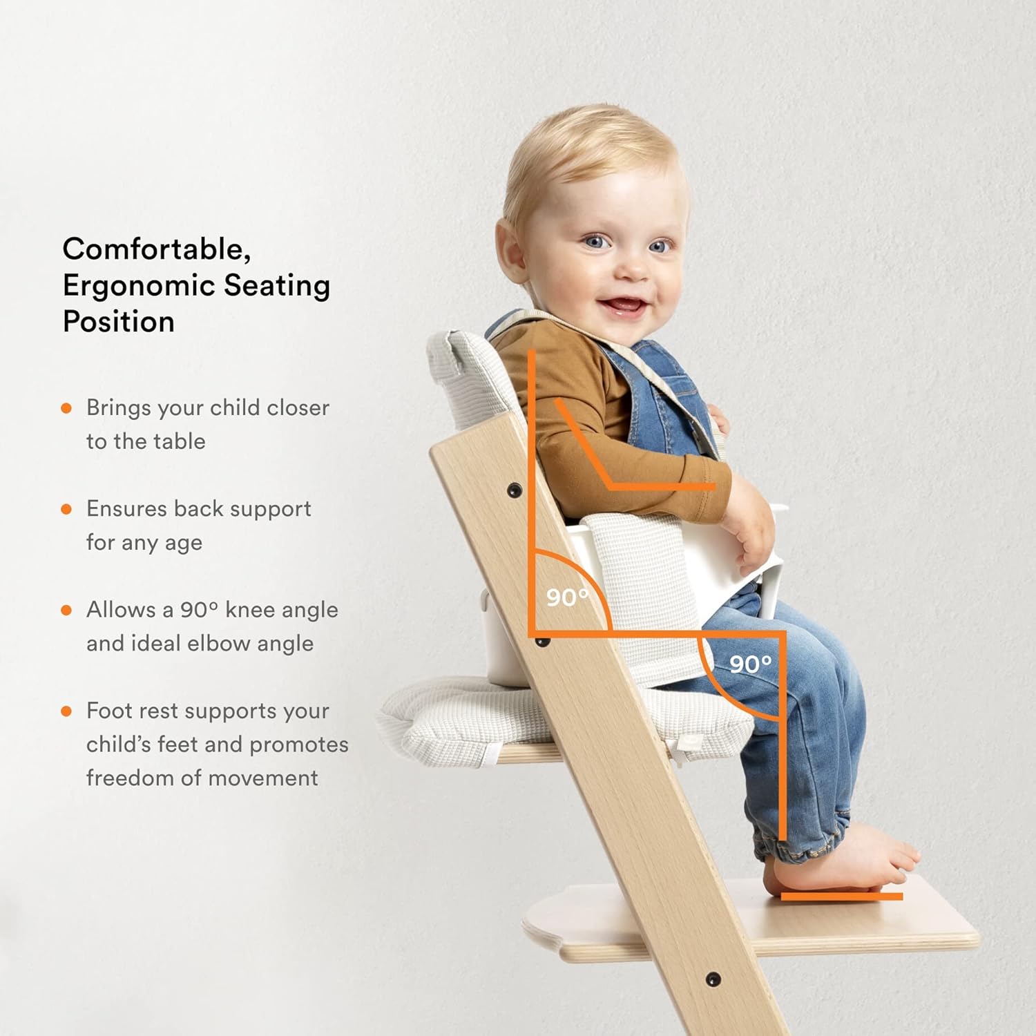 Tripp Trapp High Chair and Cushion with  Tray - White with Waves Blue - Adjustable, Convertible, All-In-One High Chair for Babies & Toddlers