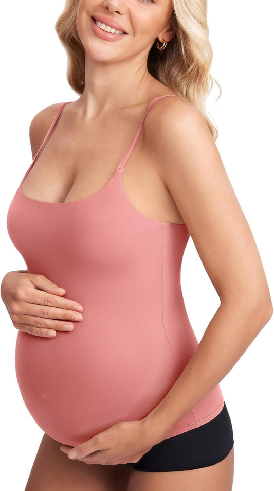 Inbarely Maternity Tank Top for Woman Square Neck Camisole with Built in Bra Sleeveless Pregnancy Basic Yoga Tops