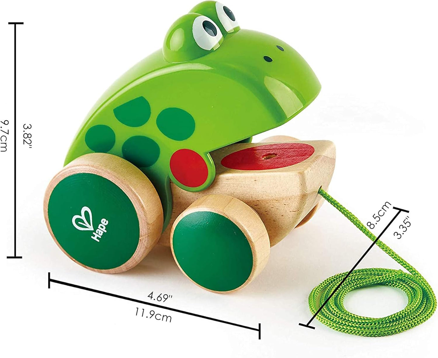 Frog Pull-Along | Wooden Frog Fly Eating Pull Toddler Toy, Bright Colors