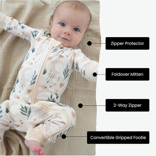 Viscose from Bamboo Sleeper Baby Pajamas, Convertible Gripped Footie with 2-Way Zipper, Ideal for Eczema