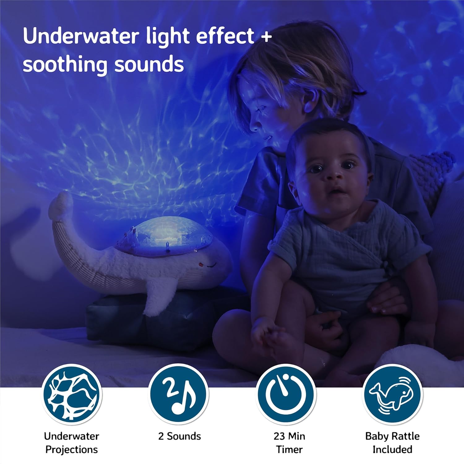 Ocean Projector Nightlight with White Noise Soothing Sounds | Adjustable Settings and Auto-Shutoff | Tranquil Whale™ Family - White