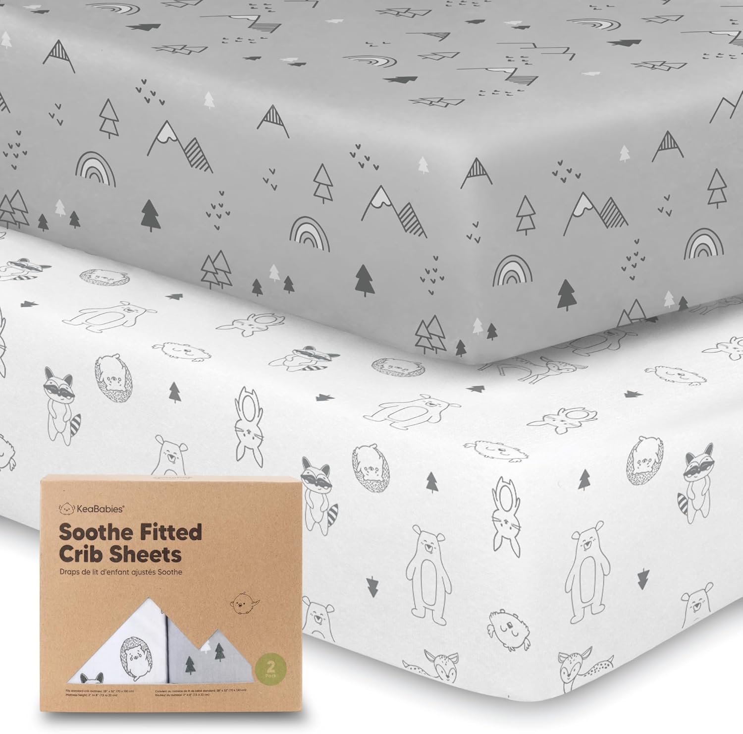 2-Pack Organic Crib Sheets for Boys, Girls - Fitted Crib Mattress Sheet Neutral, Breathable Jersey Cotton Cover for Baby Bed, Toddler Mattress, Soft & Cute Prints (Woodland)