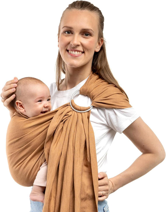 Linen  Ring Sling Baby Carrier Newborn to Toddler - Lightweight & Breathable Bamboo Viscose Blend Baby Sling Carrier, Hip-Healthy Baby Wrap Carrier for Front & Hip Carry, 8-35 Lbs (Rye)