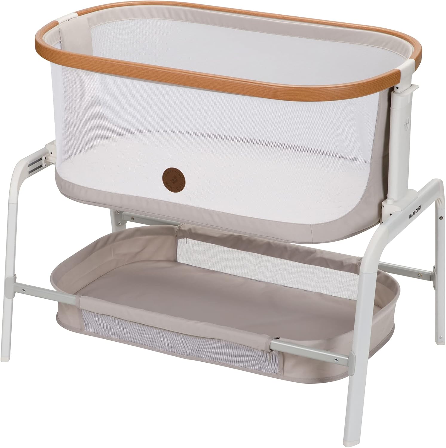 Iora Bedside Bassinet, Horizon Sand & Iora Bedsheets 2Pk – White
