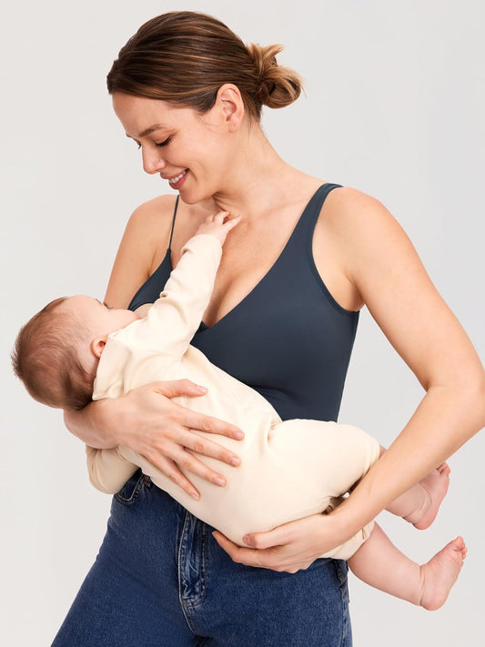 Women'S Nursing Bras Longline Sports Breastfeeding Bra V Neck Sleeveless Tank Top with Built in Bra Twilight Blue Large