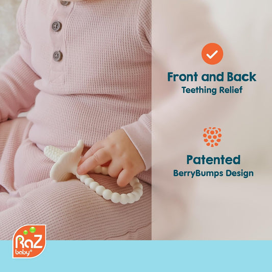 Silicone Baby Teether, Berrybumps Textured Silicone Soothes Babies’ Sore Gums, Infant Front and Back Teething Relief Toy, BPA Free, Easy-To-Hold, Razberry plus Fruit Shape