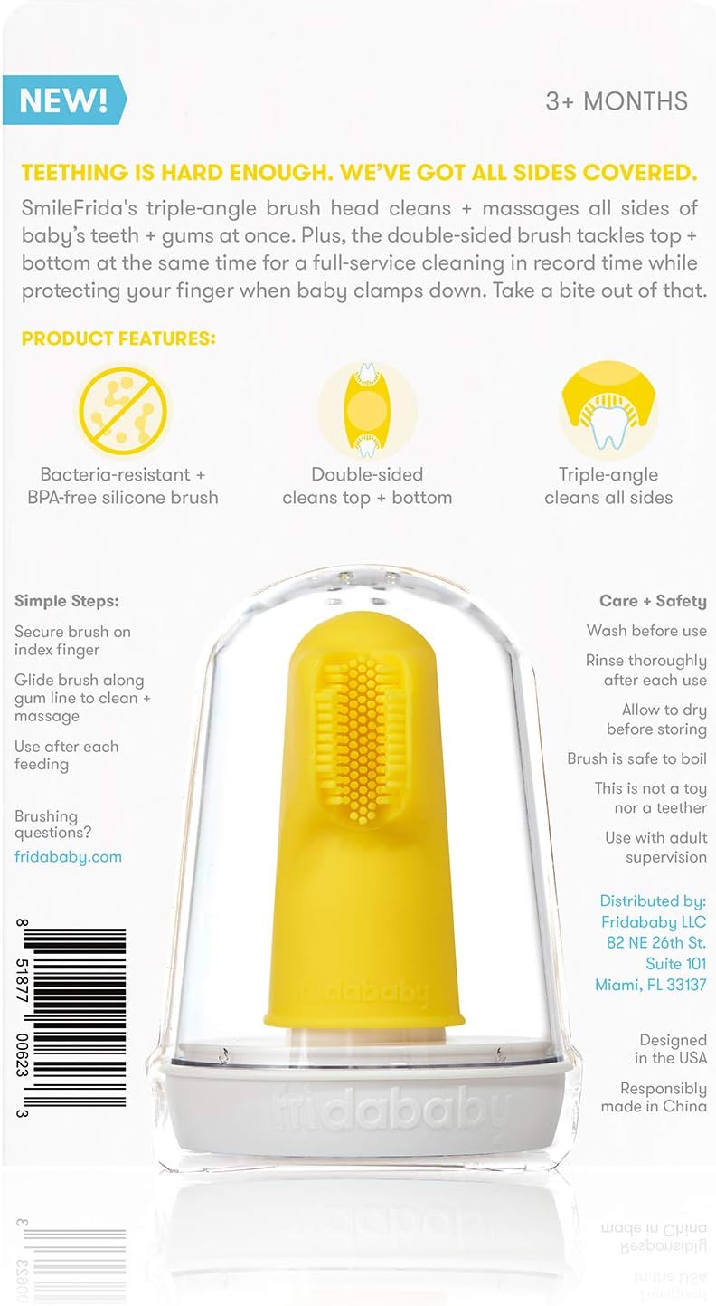 Fridababy Baby'S First Toothbrush with Case, Silicone, Bpa-Free - Smilefrida the Finger Toothbrush by Fridababy, Cleans Teeth and Gums with Double-Sided Brush for Babies 3 Months and Up