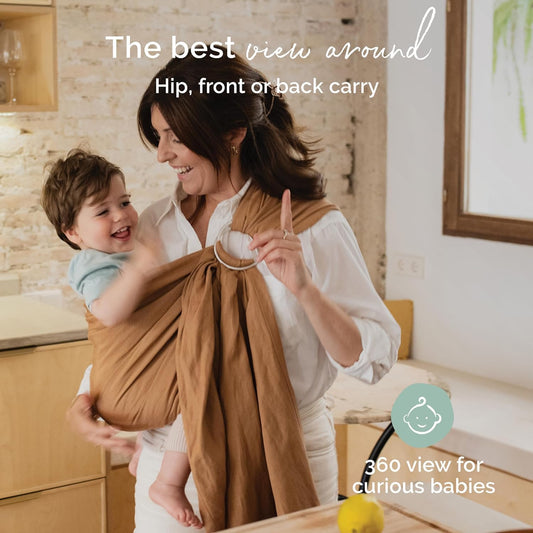 Linen  Ring Sling Baby Carrier Newborn to Toddler - Lightweight & Breathable Bamboo Viscose Blend Baby Sling Carrier, Hip-Healthy Baby Wrap Carrier for Front & Hip Carry, 8-35 Lbs (Rye)