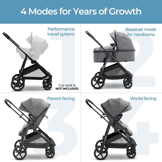 Wiz 2-In-1 Convertible Baby Stroller with Bassinet Mode, Foldable Infant Stroller with Reversible Seat and Large UPF 50+ Canopy