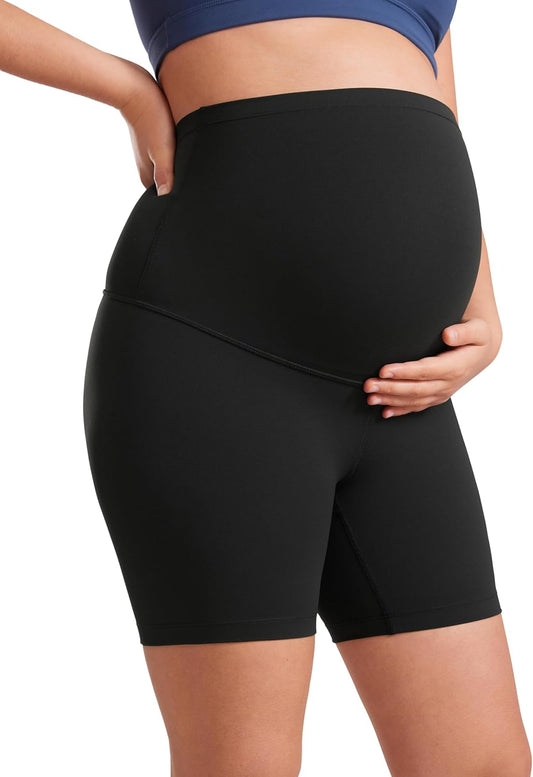 Womens Butterluxe Maternity Yoga Shorts 4" / 6" - over the Belly Pregnancy Workout Athletic Biker Shorts