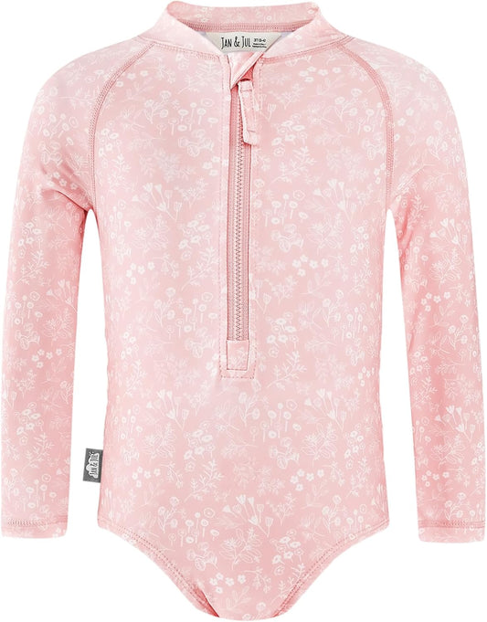 Long Sleeve 1-Pc Girls' UV Swim-Suit Rash Guard (Baby, Toddler, Kids)