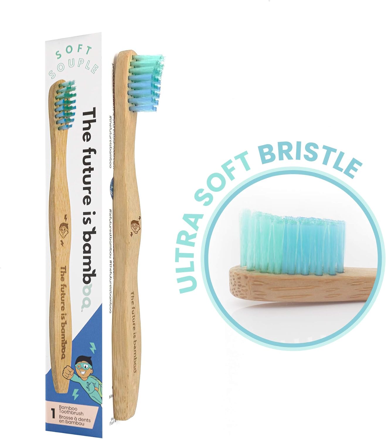 Superhero Bamboo Toothbrush Pack for Kids, Kids Toothbrush for Clean Teeth, Sustainable Products for Good Oral Hygiene, Health Canada Compliant, Pack of 4 Natural Toothbrushes for Kids -