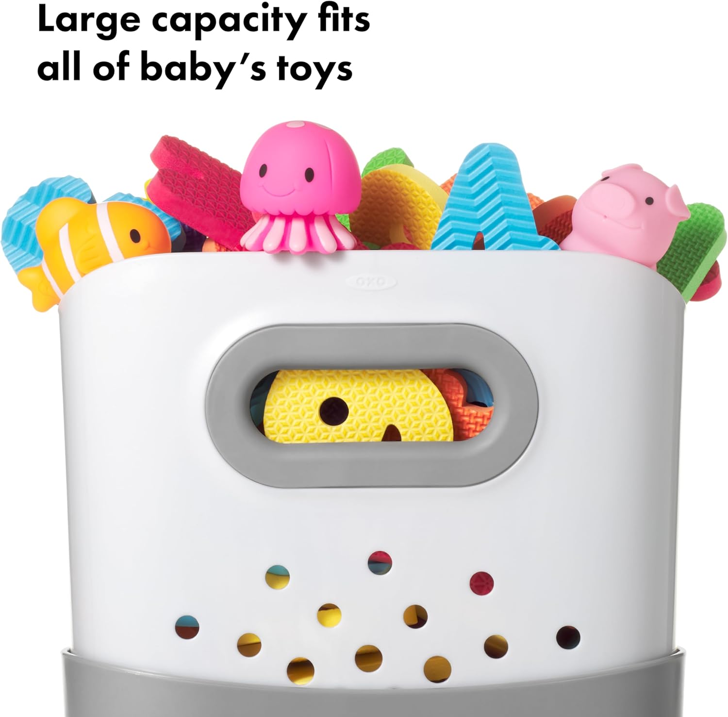Tot - Stand up Bath Toy Bin - Large Opening Bathtub Kids Organizer - Toy Caddy for Bathroom - Grey