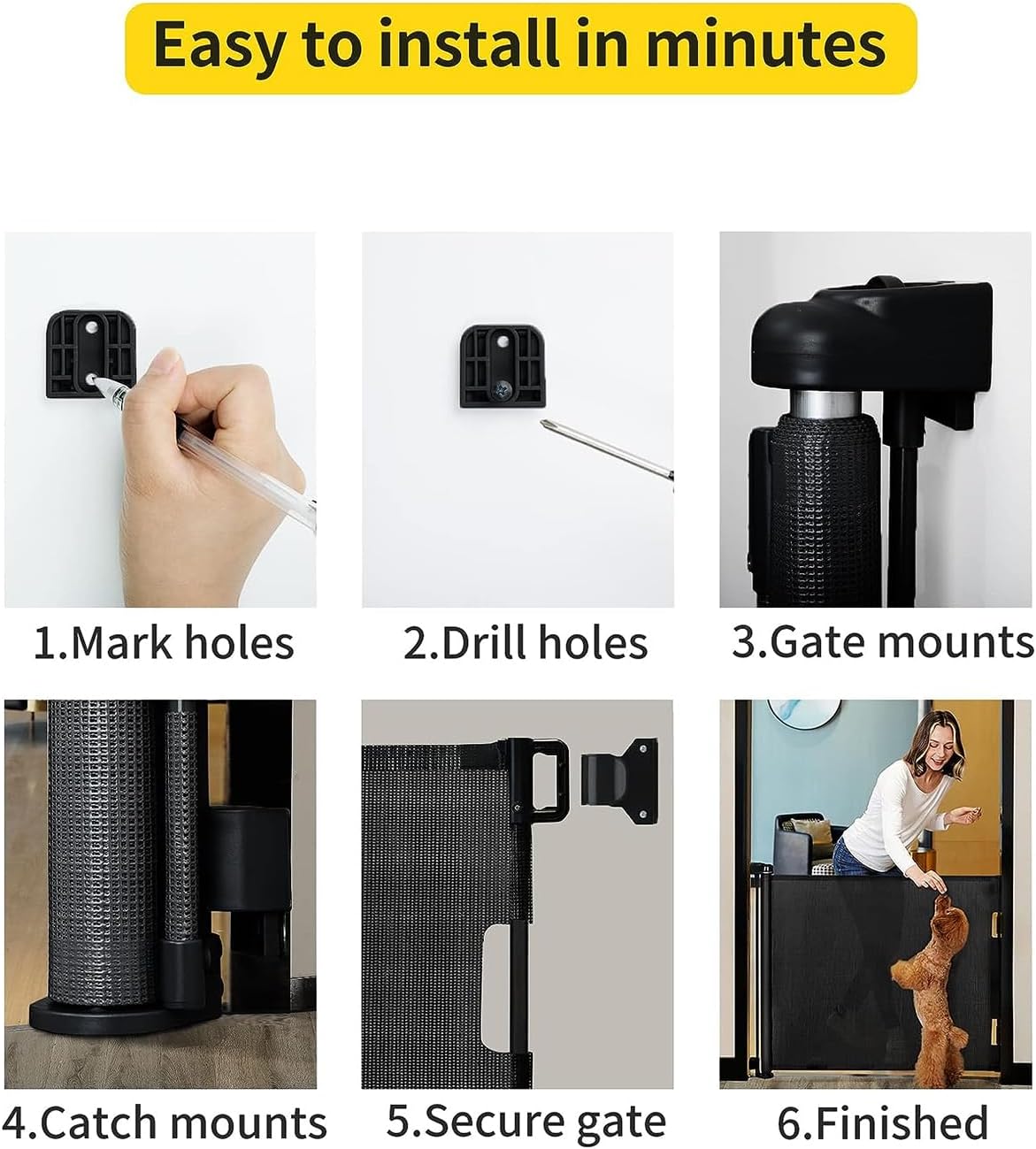 Retractable Baby Gates for Stairs, 55 Wide Mesh Dog Gate for Doorways, 33.6" Tall Easy to Use Pet Fence for the House, Toddler Safety Essentials Indoor&Outdoor, Black
