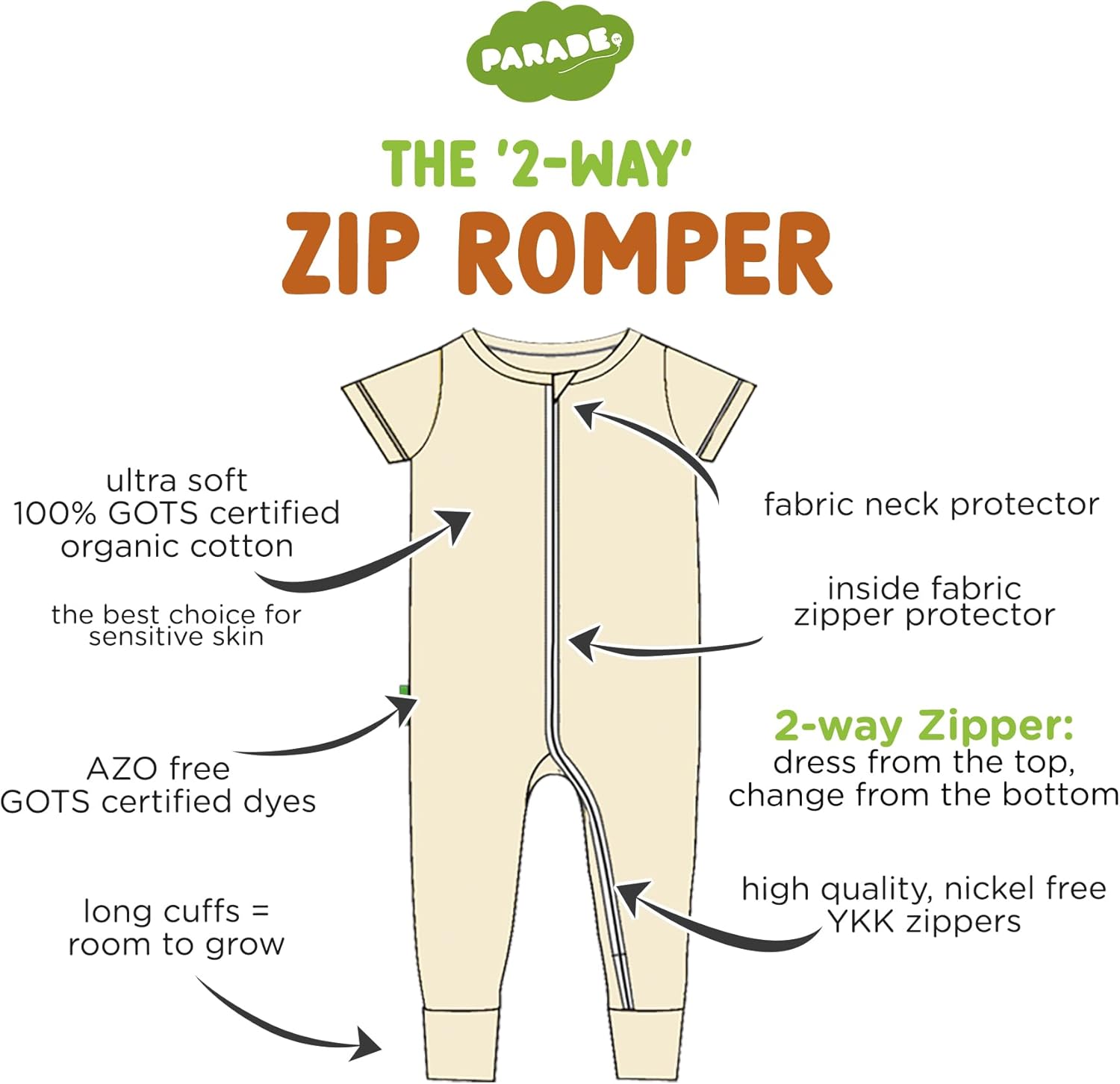 Organic Essentials '2-Way' Zip Romper - Short Sleeve