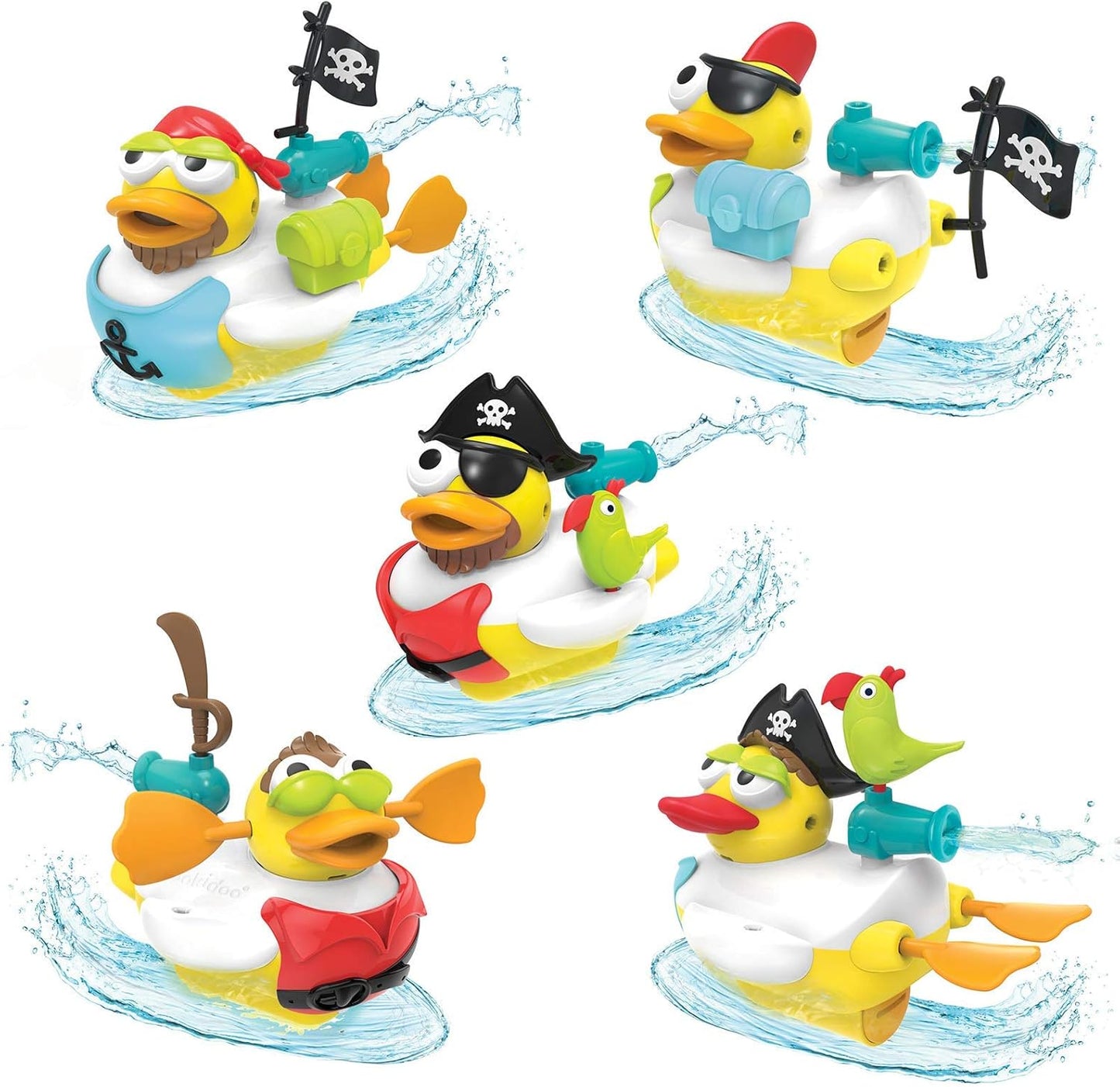Jet Duck Pirate Bath Toy with Powered Water Hydrant Shooter - Sensory Development & Bath Time Fun for Kids - Battery Operated Bath Toy with 15 Pieces - Ages 2+