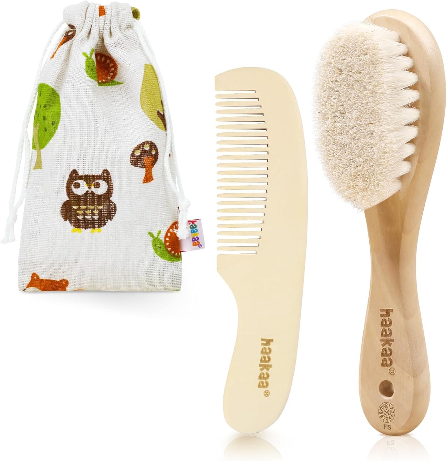 Baby Hair Brush and Comb Set for Newborns & Toddlers - Natural Soft Goat Bristles and Wooden Handle, Gently Grooms Baby'S Hair, Ideal for Cradle Cap, Perfect Baby Gift, 2Pk