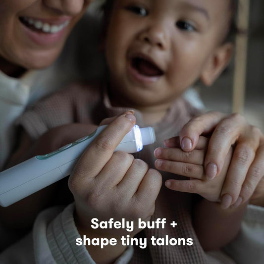Electric Nail Buffer | Safe + Easy Baby Nail File, Baby Nail Clippers + Nail Trimmer Kit for Newborn, Toddler, Children'S Fingernails/Toenails, 4 Buffer Pads, LED Light, Storage Case, White