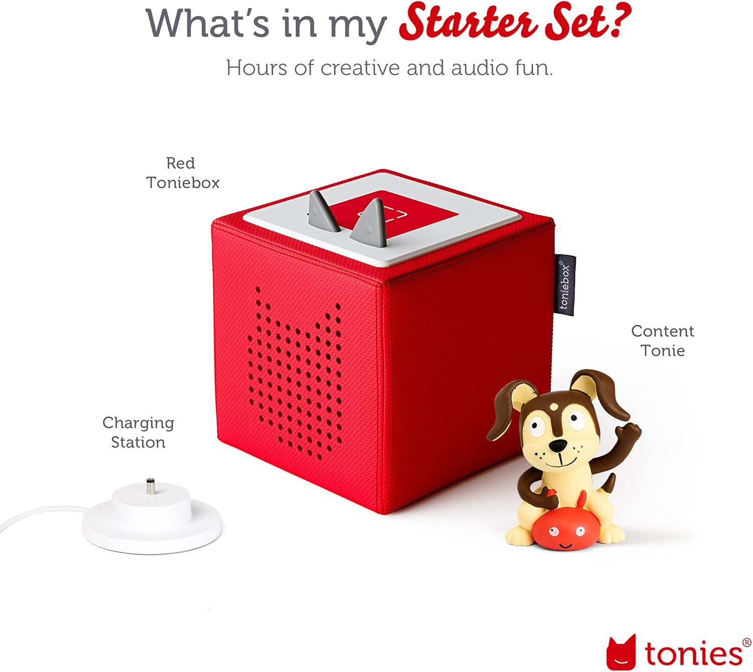 Toniebox Audio Player Starter Set with Bilingual Playtime Puppy - Listen, Learn, and Play with One Huggable Little Box - Red [English/French]