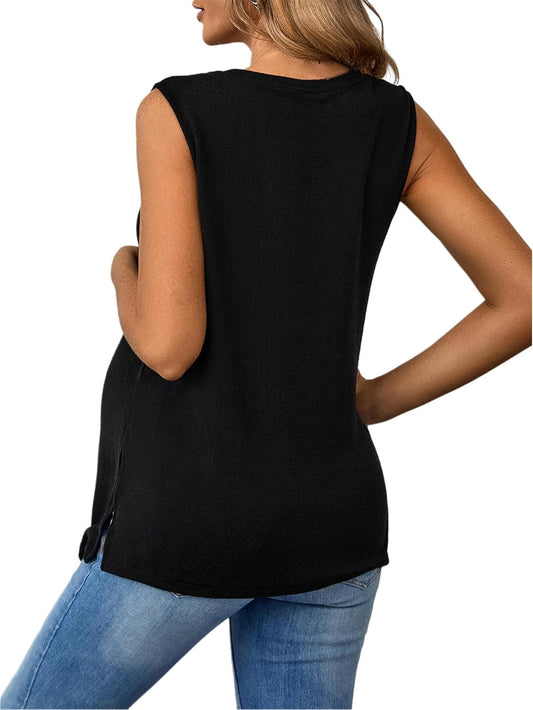 Women'S Maternity Casual Sleeveless round Neck Split Hem Pregnancy Tank Top
