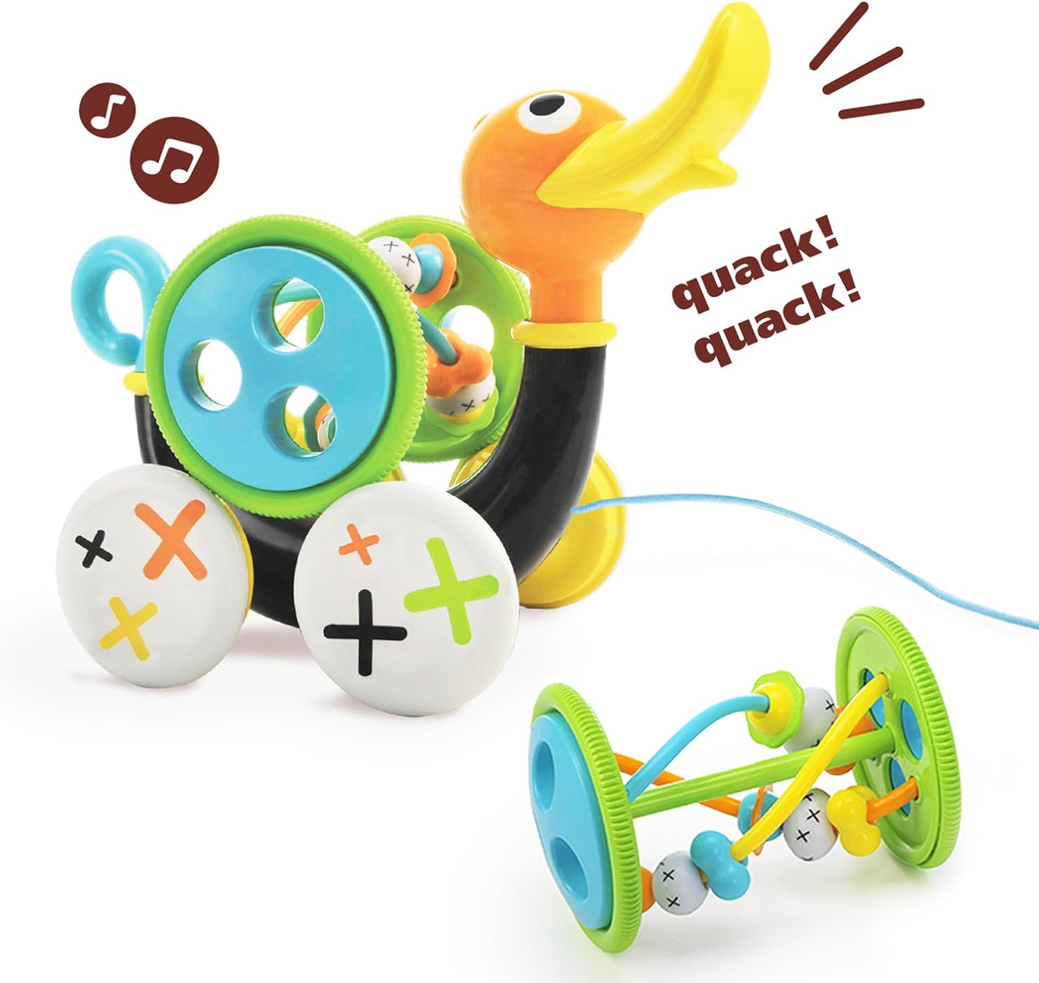 Push Pull along Toy for Baby, Duck Whistles as Toddlers Pull It with Bead Coaster Developmental Toys for Ages 1-3 Years