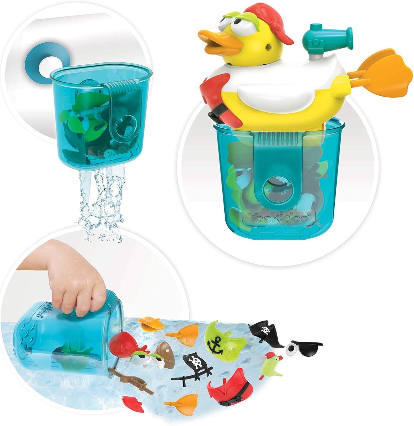 Jet Duck Pirate Bath Toy with Powered Water Hydrant Shooter - Sensory Development & Bath Time Fun for Kids - Battery Operated Bath Toy with 15 Pieces - Ages 2+