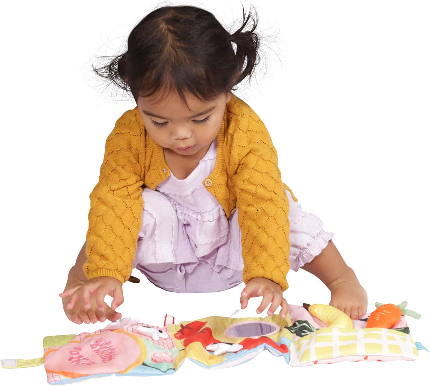 Mini-Apple Farm Soft Activity Crinkle Book for Baby & Toddler with Discovery Mirror and Textured Teether