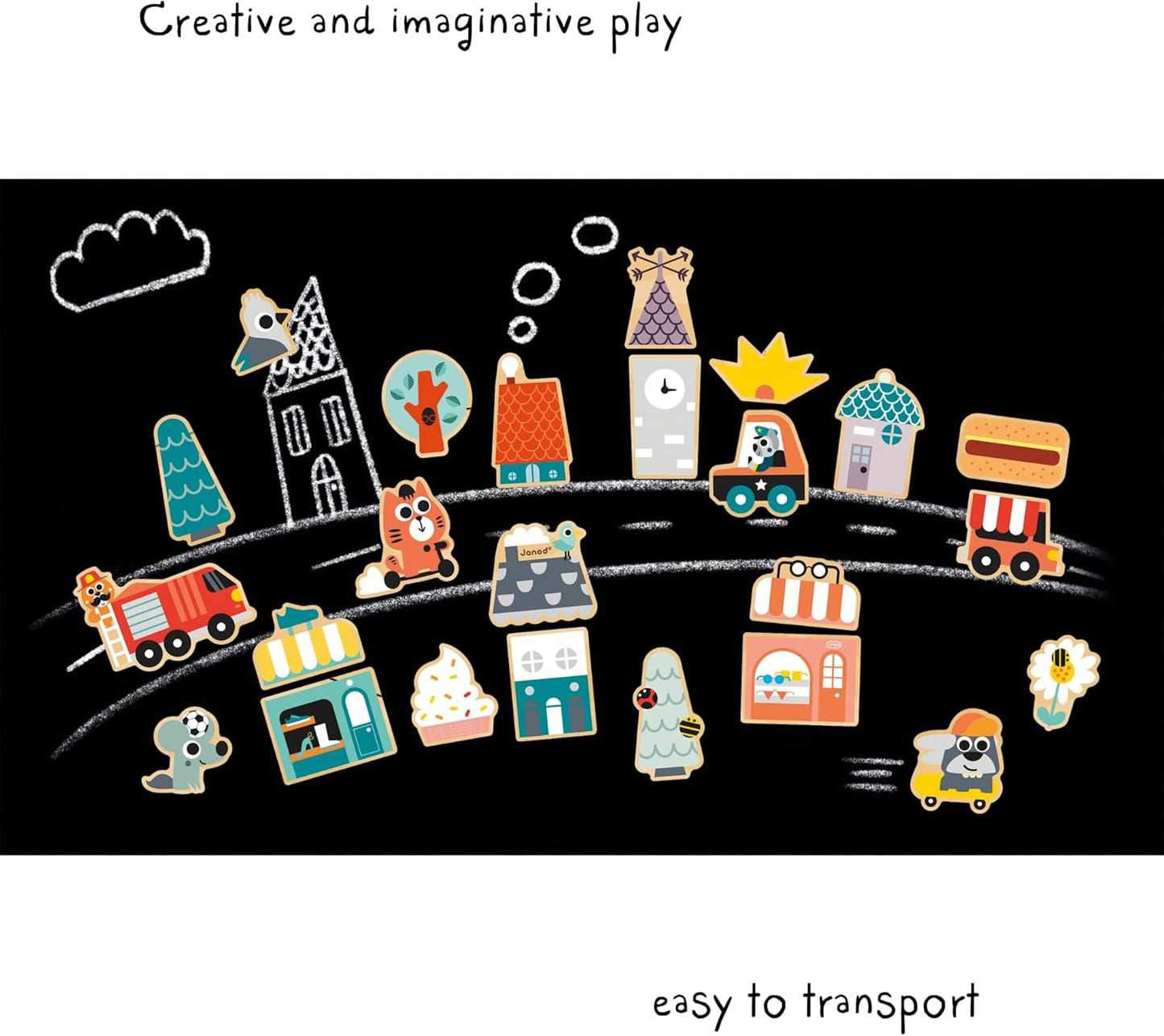 - City Magnets - 24 Wooden Pieces - City FSC - Educational Game Accessories for Board from 24 Months - Multilingual - J09642