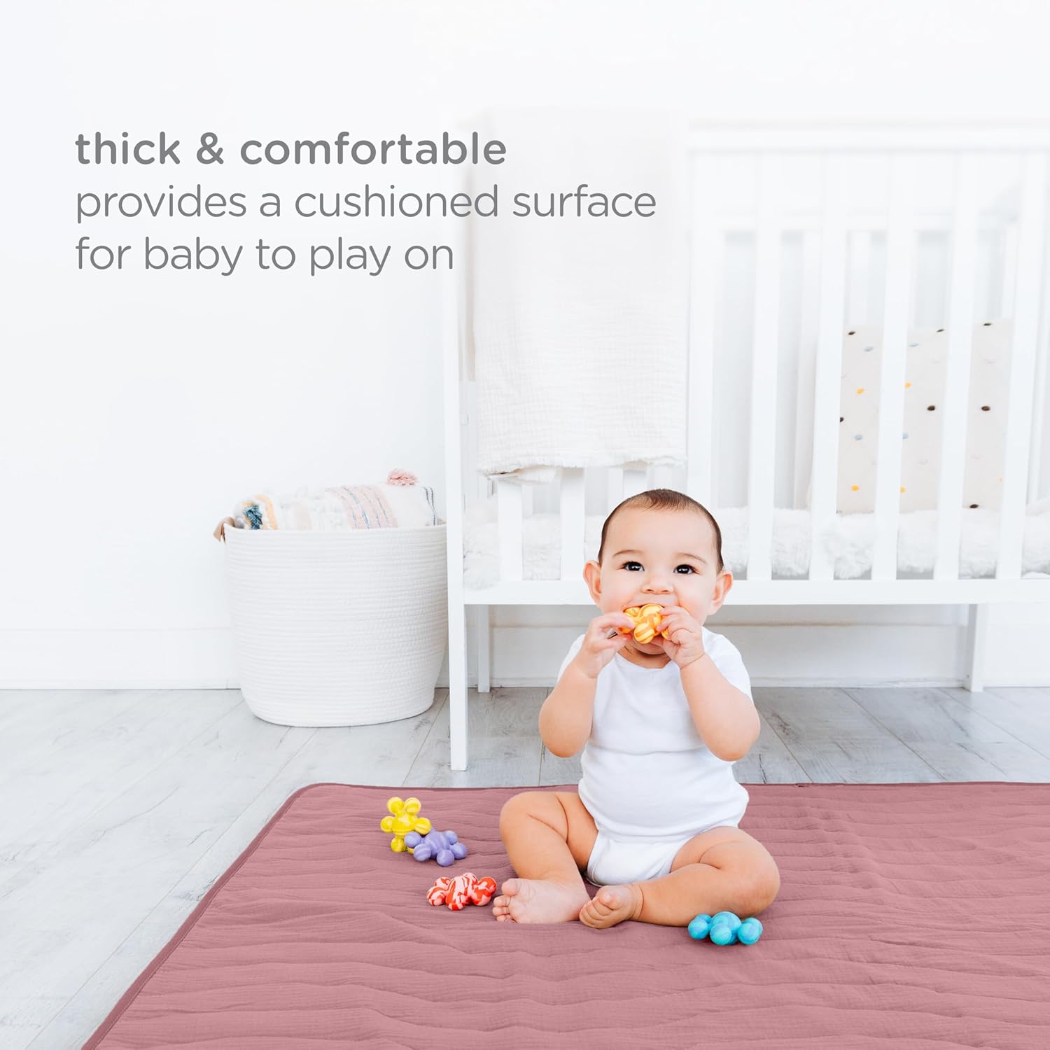 Baby Floor Mat, Thick and Comfortable 40.5 X 57 Padded Play Mat for Babies and Toddlers, Detachable Cotton Muslin Cover, Machine Washable and Foldable, Fig Blossom