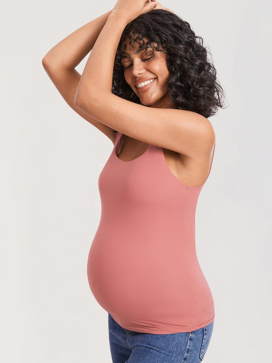 Inbarely Maternity Tank Top Square Neck Workout Tops with Built in Bra Pregnancy Sleeveless Yoga Maternity Clothes