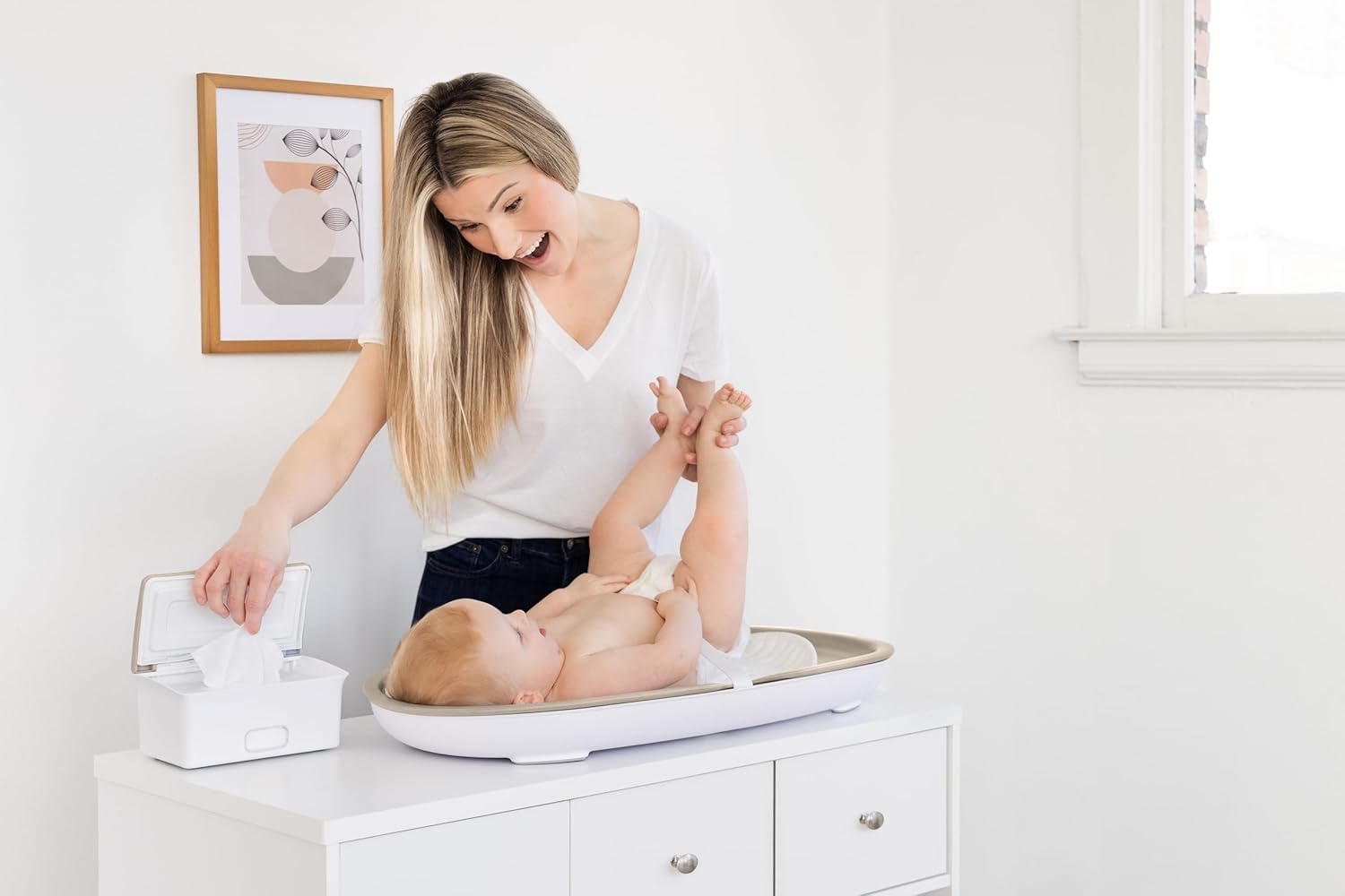 Baby Changing Pad, Easy to Clean with Detachable Base, Lightweight, Waterproof Foam, Includes Safety Strap and Non-Skid Feet, Taupe