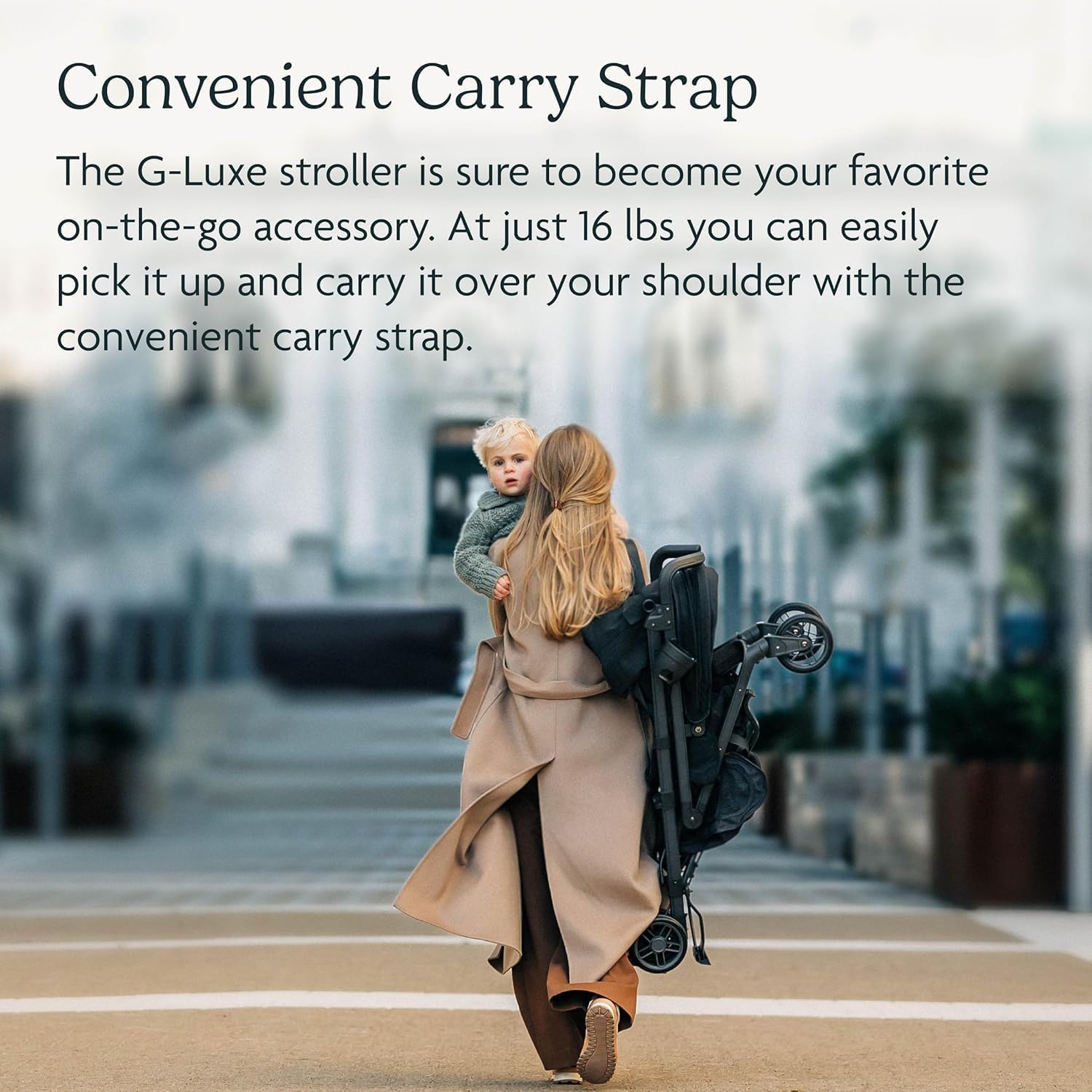 G-Luxe Umbrella Stroller/Lightweight Design for Easy Travel/One-Step Fold + Recline/Xl Basket + Canopy/Cup Holder Included/Greyson (Charcoal Mélange/Carbon Frame)