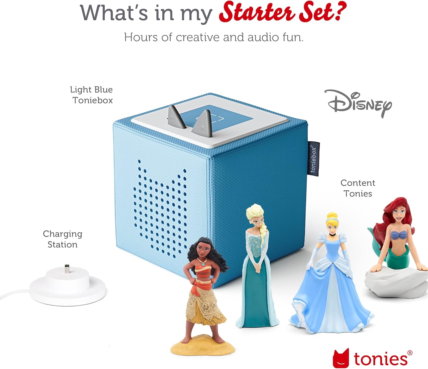 Toniebox Starter Set with Elsa, Moana, Cinderella, and Ariel - Light Blue [Discontinued]