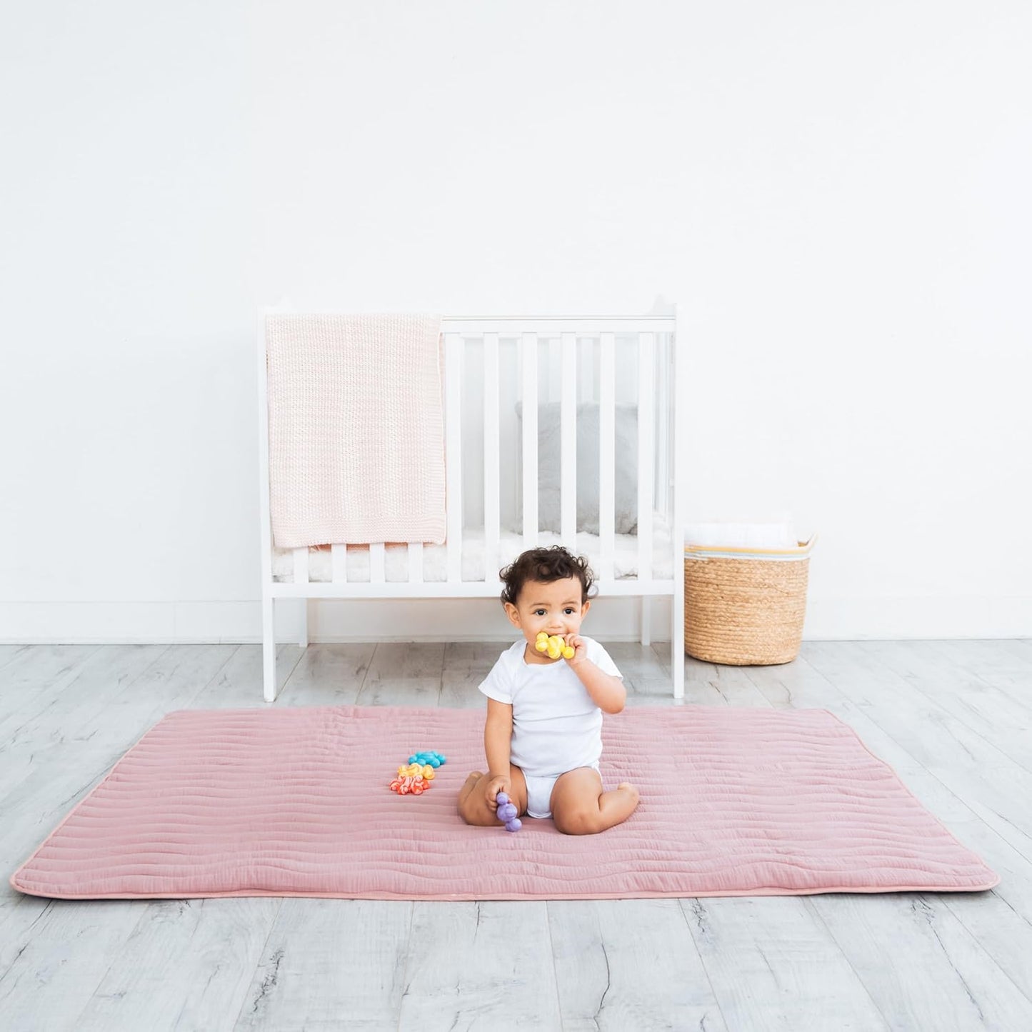Baby Floor Mat, Thick and Comfortable 40.5 X 57 Padded Play Mat for Babies and Toddlers, Detachable Cotton Muslin Cover, Machine Washable and Foldable, Fig Blossom