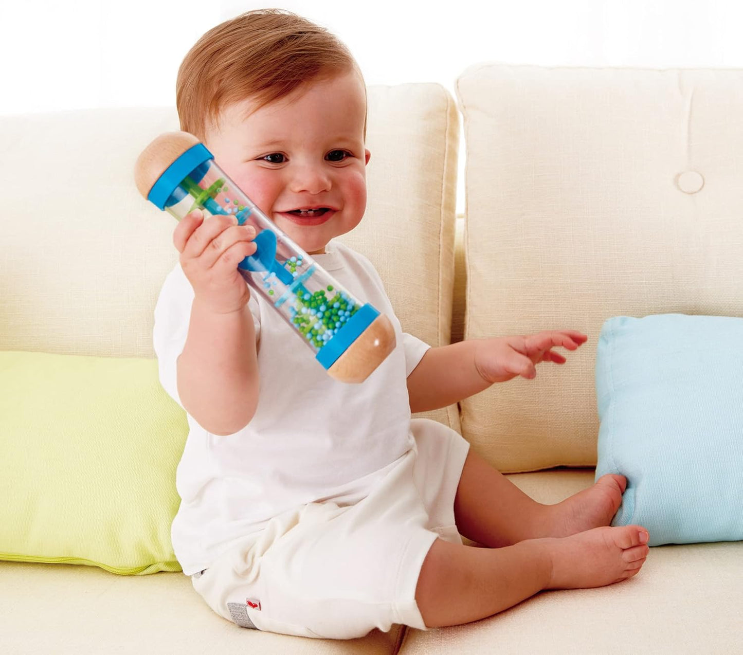 Beaded Raindrops | Mini Wooden Musical Shake & Rattle Rainmaker Toy, Blue, Model Number: E0328B,L: 2, W: 2, H: 7.9 Inch