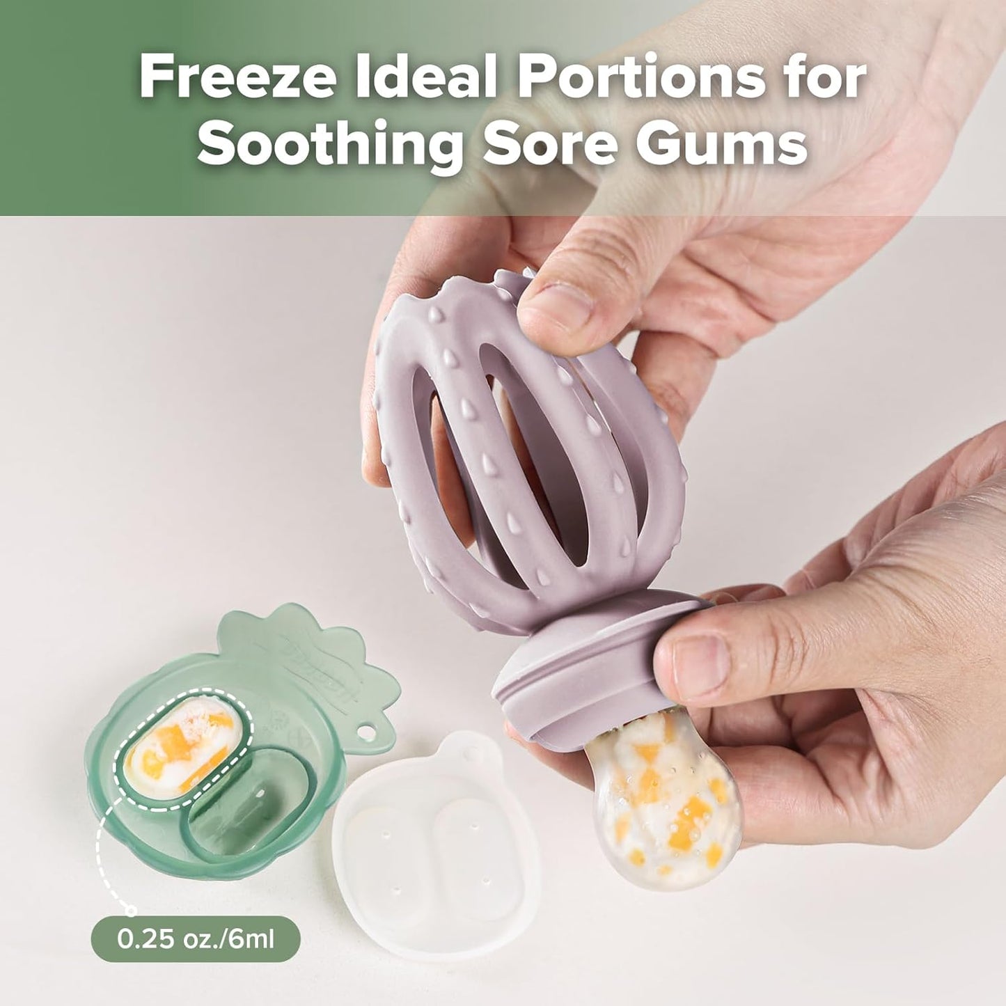 Octopus Baby Fruit Food Feeder & Mini Freezer Nibble Tray Combo, Breastmilk Popsicle Molds for Cooling Relief, BPA Free Silicone Feeder for Safe Infant Self Feeding, 4 Month+ (Lavender)
