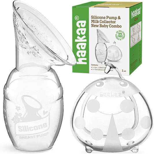 Manual Breast Pump 4Oz/100Ml and Ladybug Milk Collector 2.5Oz/75Ml Combo for Breastfeeding, Made of Food Grade Silicone