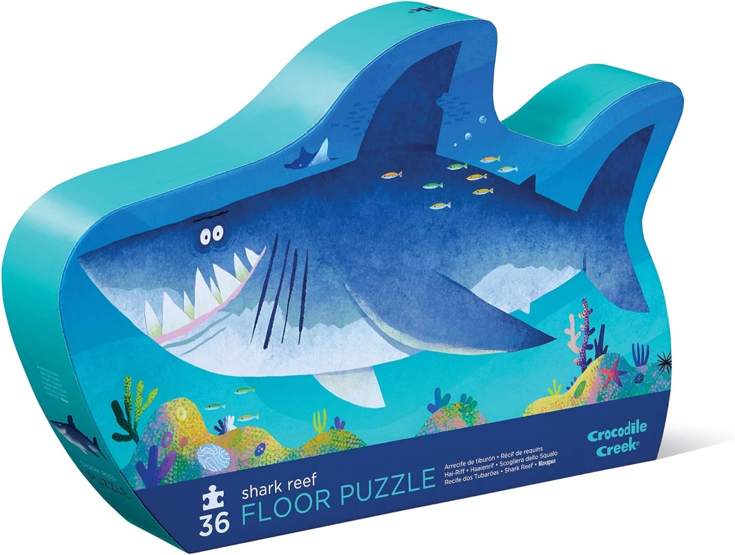 36-Piece Jigsaw Floor Puzzle - Fun Floor Puzzles for Kids Ages 3-5 - Heavy-Duty Shaped Box for Storage - Shark Reef - 24" W X 18" H Finished