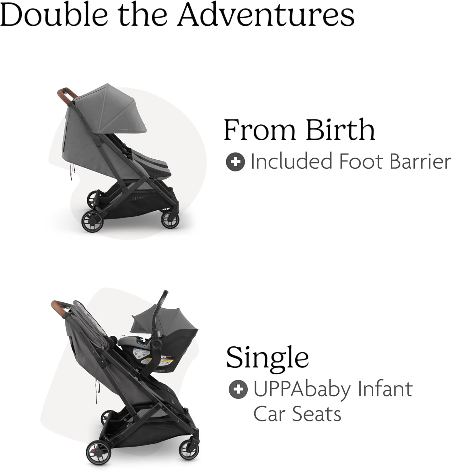 Minu Duo Side-By-Side Double Stroller - Lightweight + Compact Design for Travel - Easy Fold- from Birth to Toddler - Independent Recline -Greyson(Charcoal Mélange/Carbon Frame/Saddle Leather)