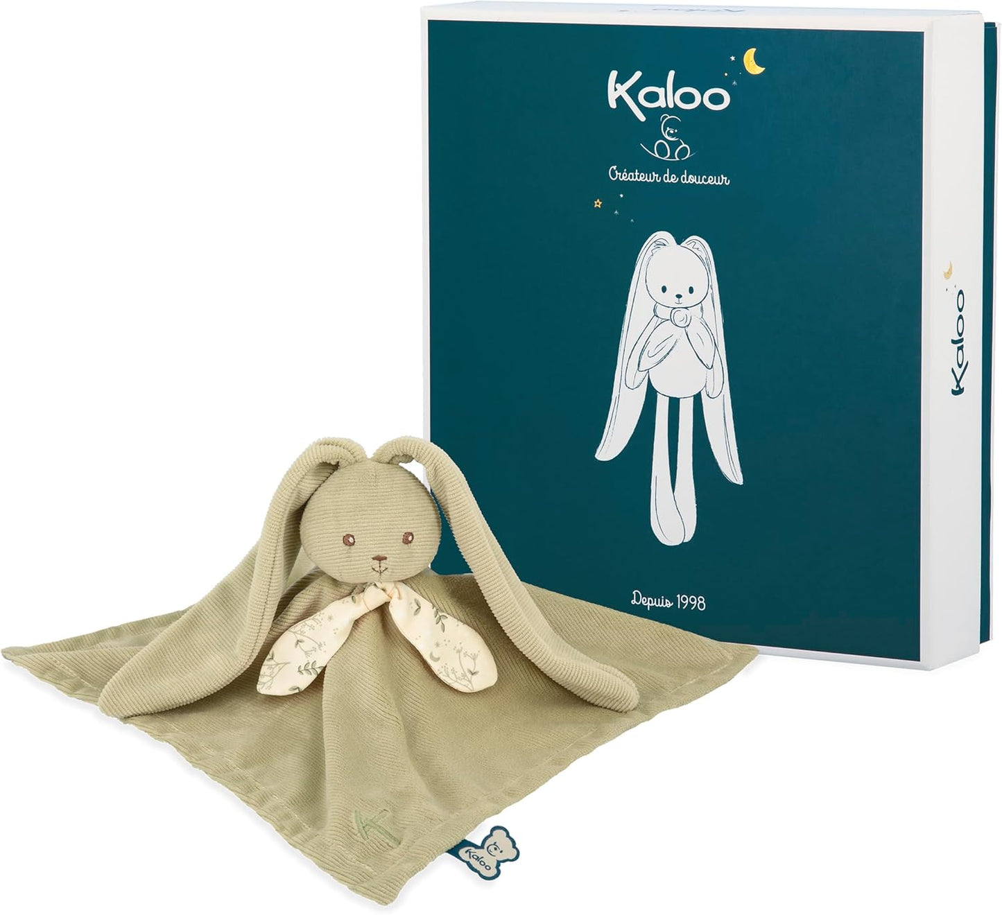 - Square Doudou Rabbit Green - Lapinoo - Soft Polyester and Micro-Velvet Baby Comfort Blankie - Early Development Toy - from Birth - K218016.