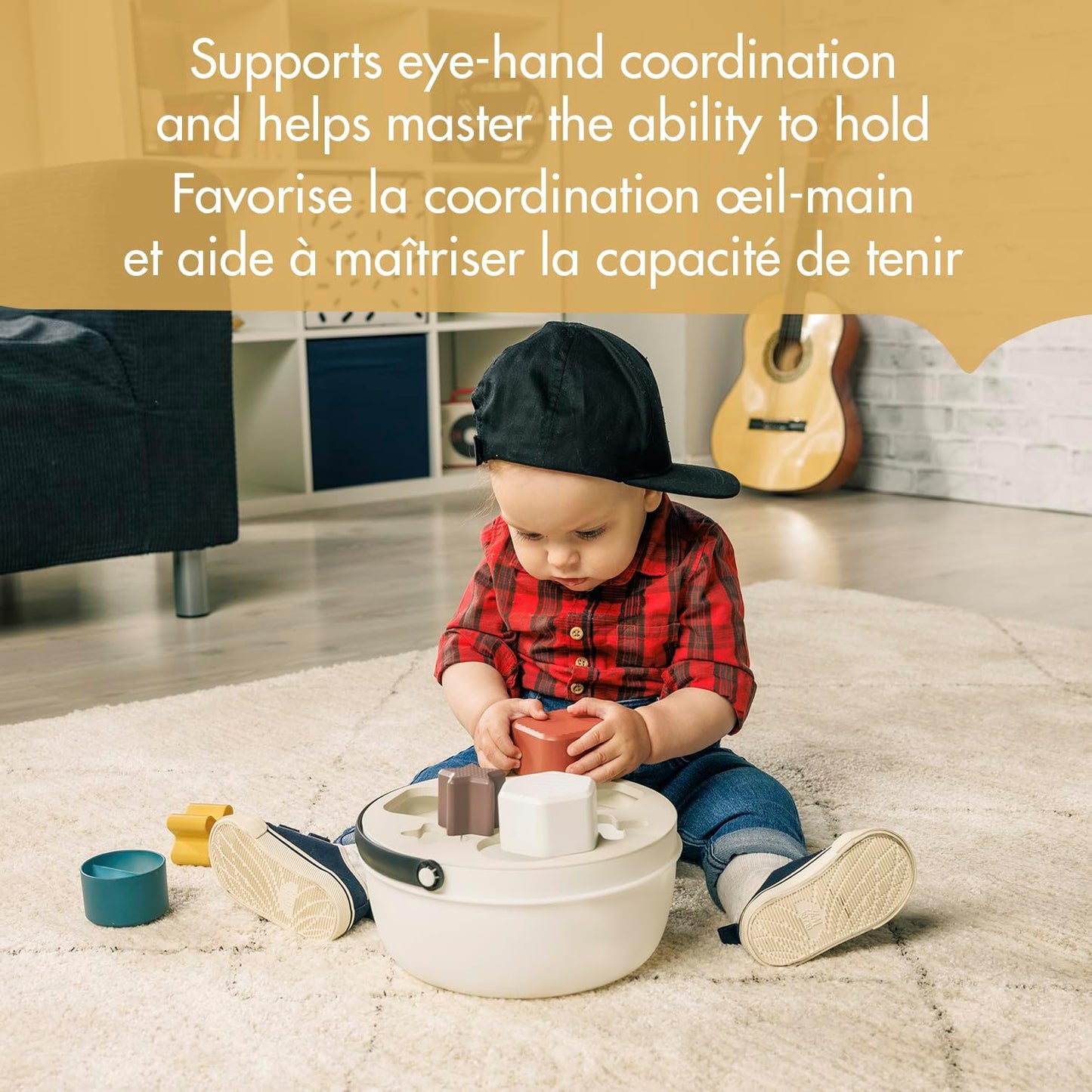 'S Tiny Rockers Shape Sorter – Educational Sorting Toy for Toddlers with 6 Blocks & Bucket for Babies, Infants, and Toddlers 9+ Months