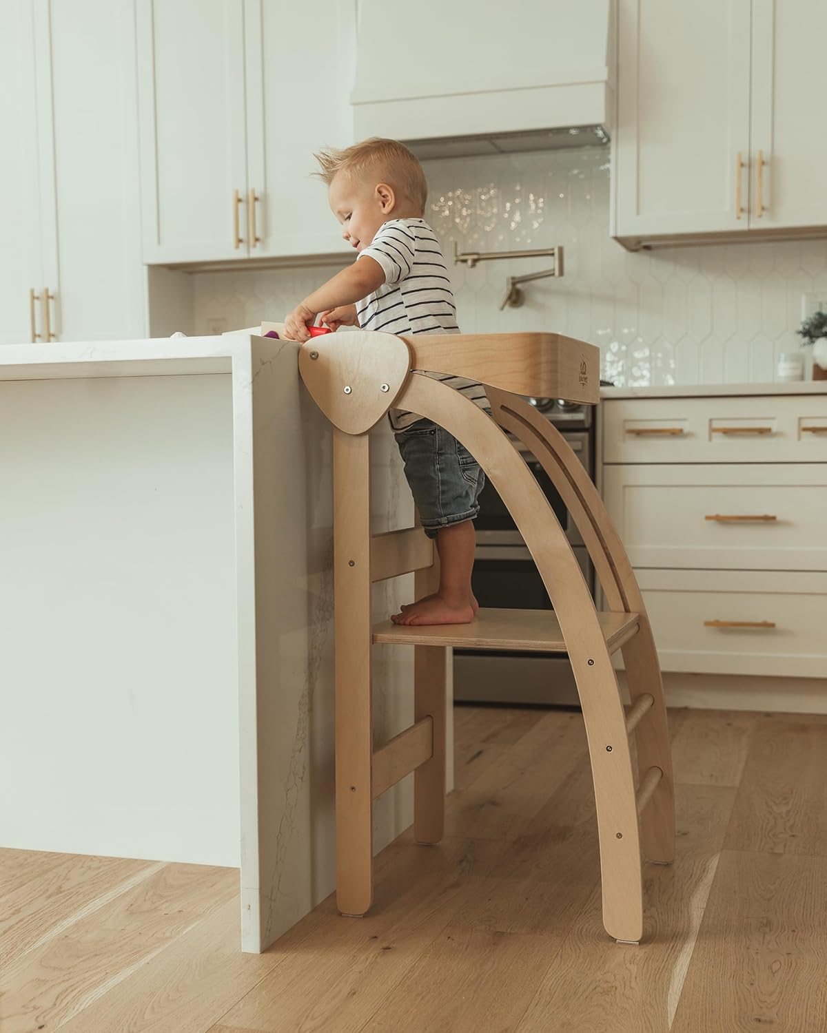 Pikler Observation Tower Toddler Foldable, Kitchen Nursery Helper Step Stool Standing Tower, Safety Rail in Natural Birchwood, Strong and Lightweight (Natural)