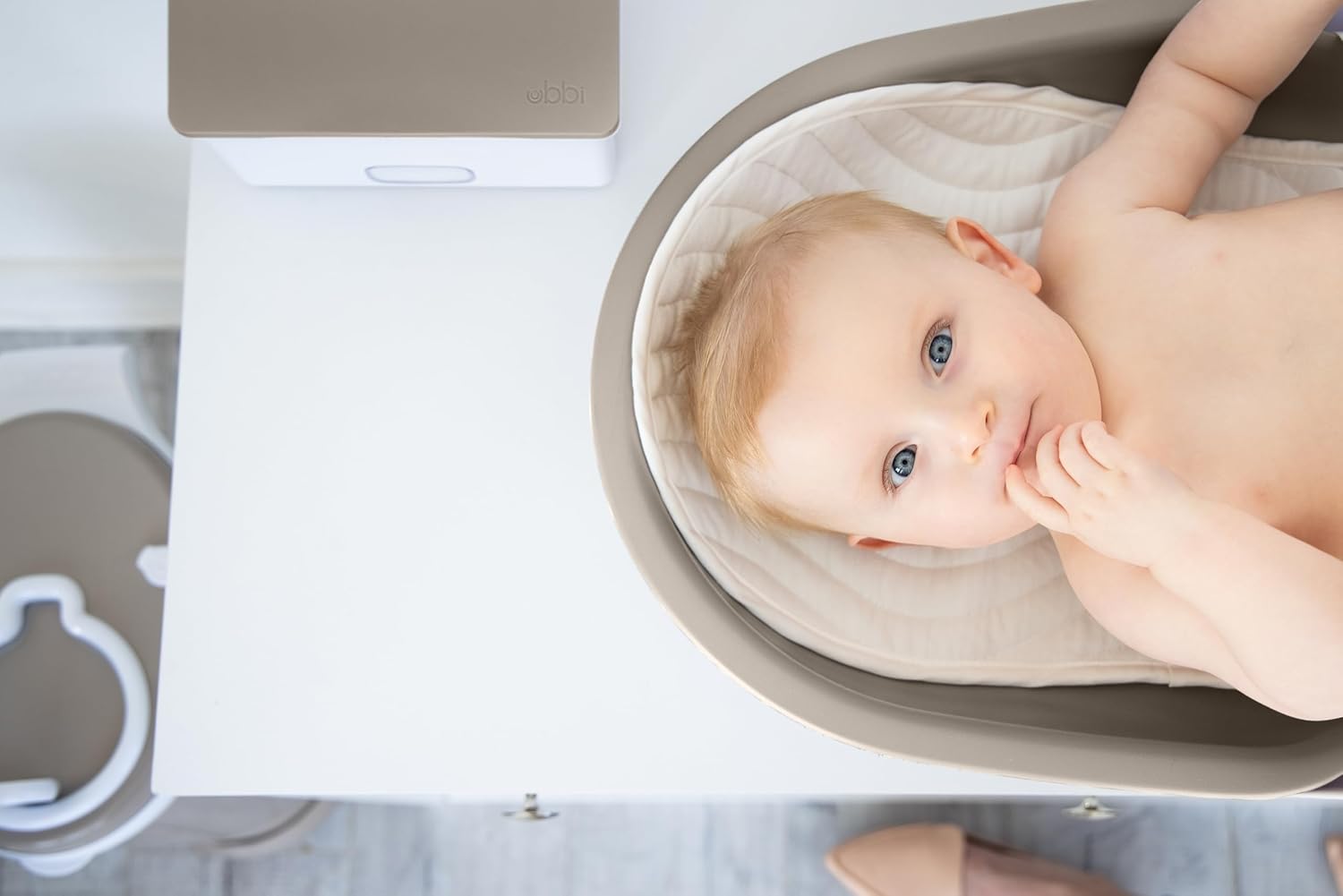 Baby Changing Pad, Easy to Clean with Detachable Base, Lightweight, Waterproof Foam, Includes Safety Strap and Non-Skid Feet, Taupe