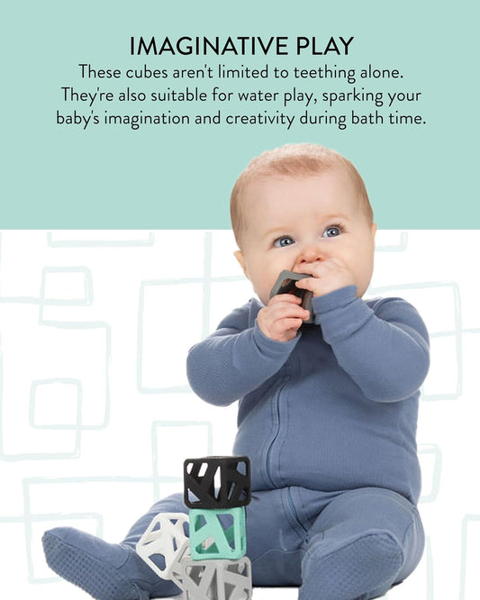 Stack N Chew - Mini Cubes Baby Chew Toy Monochrome - Develops Fine Motor Skills, Increases Grip Strength, Stimulates Hand-Eye Coordination